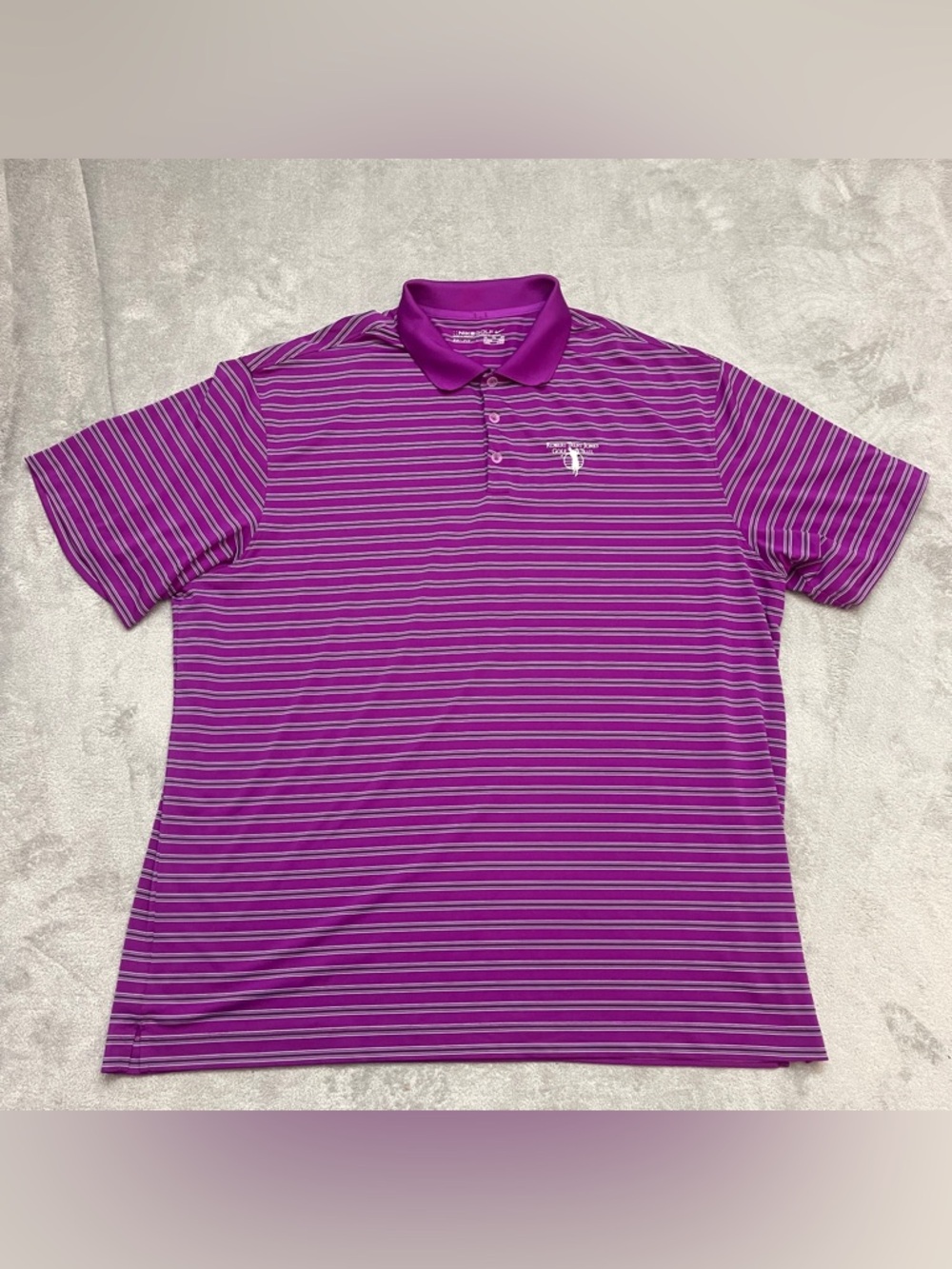 Nike Golf Robert Trent Jones Polo Shirt Mens 2XL Magenta Stripe Fit Dry Golf